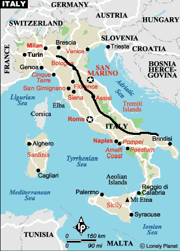 overzichtkaart route in Italie